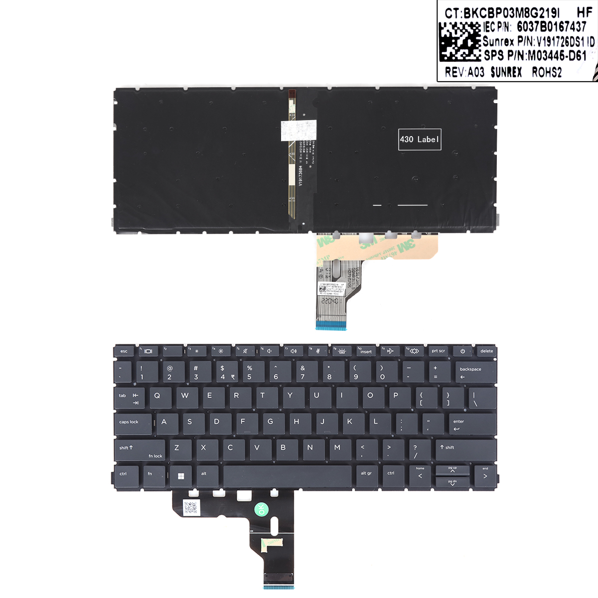 Picture of New Replacement Laptop Keyboard For  HP ProBook 430 G8 BLACK Without FRAME  Backlit US Layout